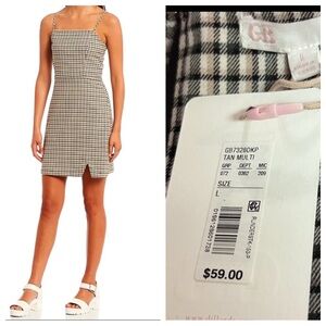 GB School Work Summer Pinafore Plaid Jumper Square Neck Juniors size L Dress